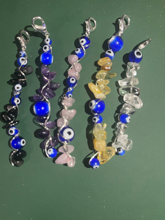 Hair Charms with evil eyes+crystals